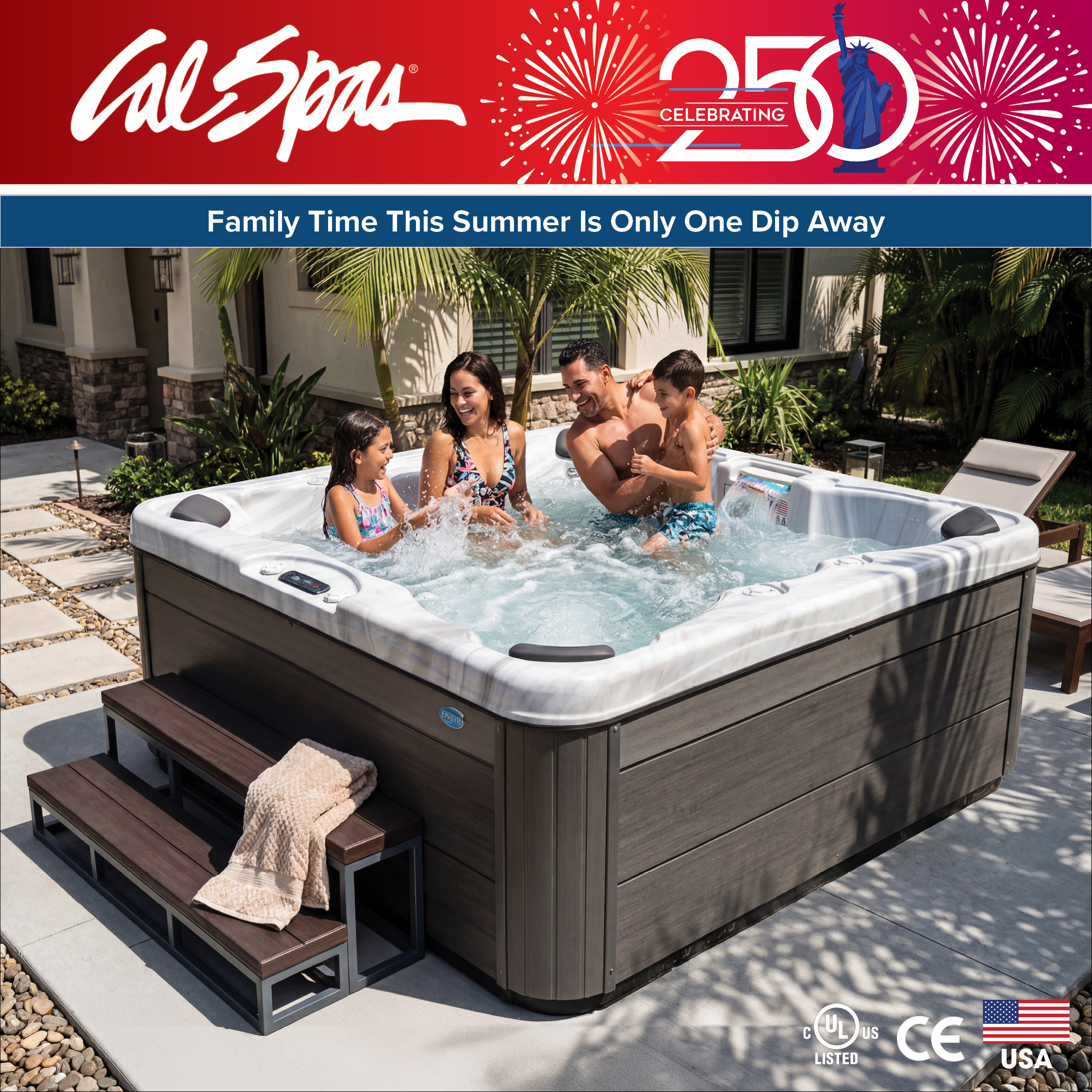 Calspas hot tub being used in a family setting - Stamford